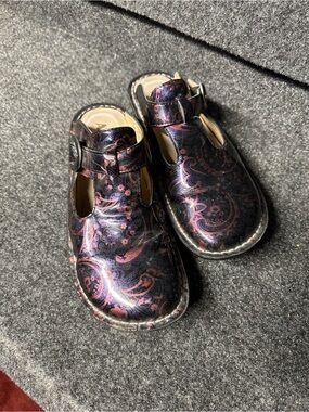 Purple Leather Mule Clog Whimsygoth Chunky Wide Toe Box Paisley Goth Boho